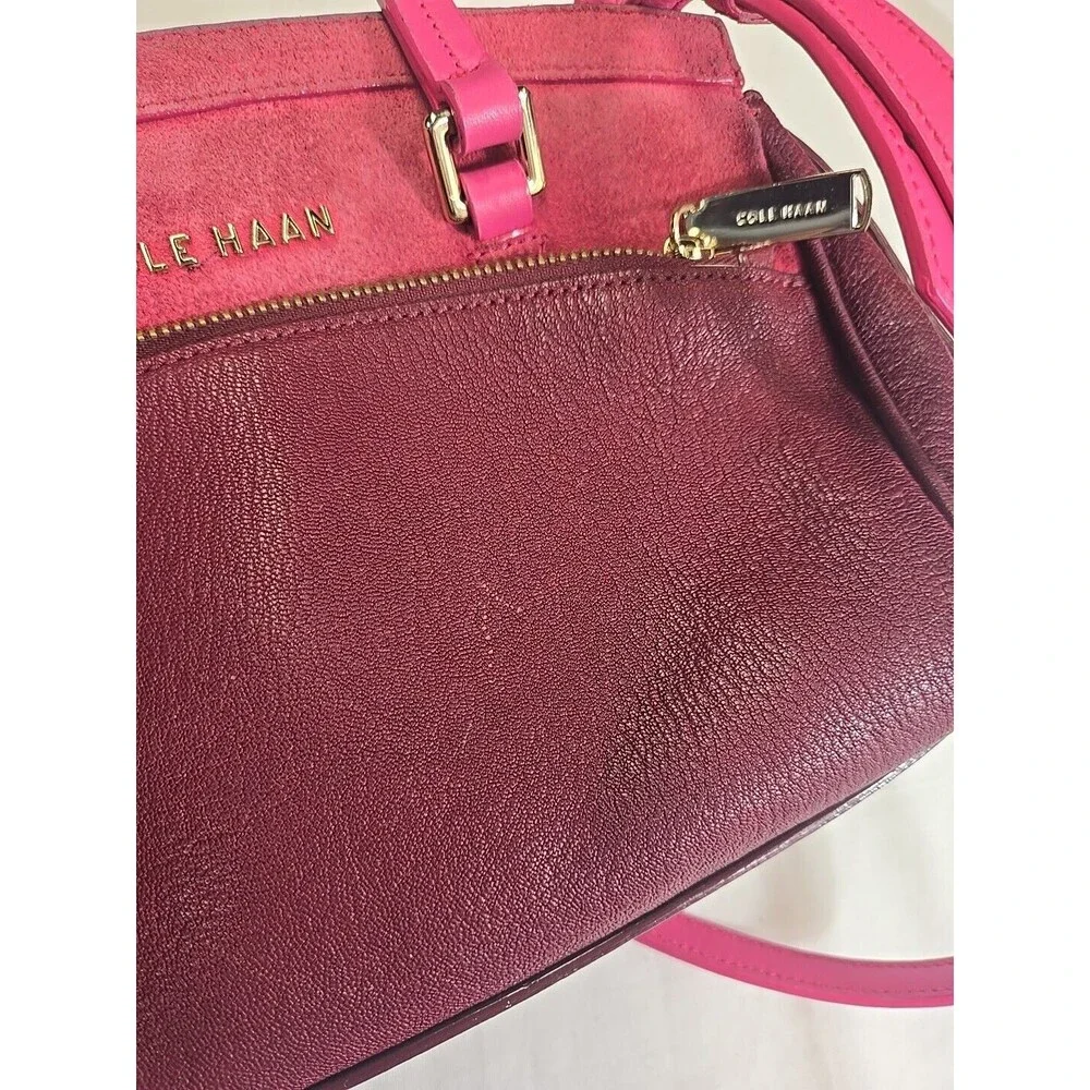 Cole Haan LINLEY Magenta Suede Leather Small Satchel Bag Purse Pink Gold Hardwar